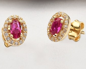 14K Gold Ruby Earrings, Ruby Gold Earrings, Ruby Stud Earrings, Ruby Earrings, Gemstone Gold Earrings, July Birthstone Earrings.