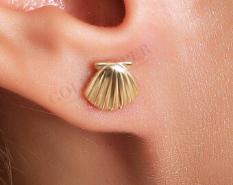 14K Gold Sea Shell Earrings, Shell Gold Earrings, Shell Earrings, Sea Shell Earrings, Shell Stud Earrings, 14K Gold Earrings, Stud Earrings.