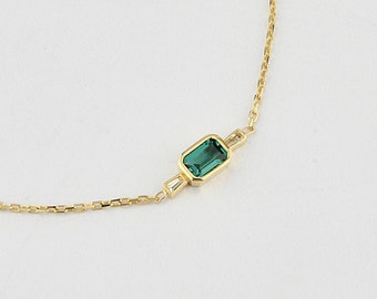 14K Gold Emerald Bracelet, Emerald Stone Bracelet, Emerald Gold Bracelet, May Birthstone Bracelet, Emerald Gemstone Bracelet, 14K Bracelet.