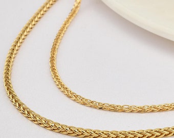 14K Gold Foxtail-wheat Chain Necklace, 2MM - 2.5 MM, Foxtail Palm
