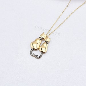 14K Gold Cat Necklace, Gold Cat Necklace, Cat Charm Necklace, Cat Gold Pendant, 14K Gold Necklace, Animal Necklace, Pet Necklace, Gold Cat.