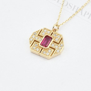 14K Gold Ruby Necklace, 14k Solid Gold Necklace, September Birthstone, Gold Ruby Neckace, Ruby Necklace, Ruby Gemstone Necklace, 14K Gold.
