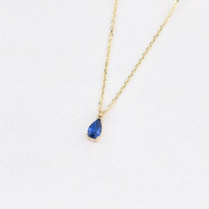14K Gold Sapphire Necklace, Gold Sapphire Necklace, Sapphire Charm Necklace, September Birthstone Necklace, Gemstone Necklace, 14K Necklace.