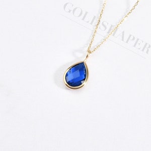 14K Gold Sapphire Necklace, Gold Sapphire Necklace, Sapphire Charm Necklace, September Birthstone Necklace, Gemstone Necklace, 14K Necklace.