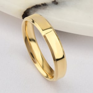 3mm Flat 14K-18K Gold Wedding Band, Diamond Cut Corners Band, Gold Polished Ring, Free Engrave, Comfort Wedding Band, Gold Engagement Ring.