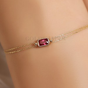 14K Gold Ruby Bracelet, July Birthstone, Lab Ruby Simulant, Handmade Jewelry