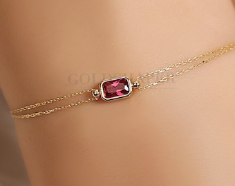 18Kゴールド ルビーステーションブレスレット：レッドジェムストーン