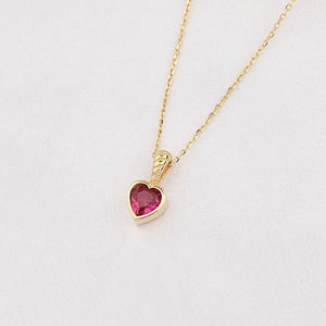 14K Heart Ruby Necklace, 14k Solid Gold Heart Necklace, September Birthstone, Heart Neckace, Ruby Necklace, Heart Cut Ruby, 14K Gold.