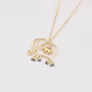 14K Gold Elephant Necklace, Gold Elephant Necklace, Elephant Charm Necklace, Elephant Gold Pendant, 14K Gold Necklace, Animal Necklace.