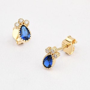 14K Gold Sapphire Earrings, Sapphire Earrings, Sapphire Gold Earring, Sapphire Stud Earrings, Sapphire Gold Earrings, September Birthstone.