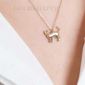 14K Gold Cat Necklace, Gold Cat Necklace, Cat Charm Necklace, Cat Gold Pendant, 14K Gold Necklace, Animal, Necklace Pet Necklace, Gold Cat.