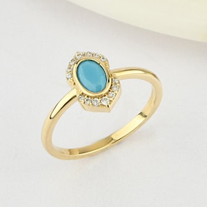 14K Gold Turquoise Ring, Gold Turquoise Ring, Gemstone Gold Ring, December Birthstone Ring, Turquoise Gemstone Ring, 14K Gold Ring.