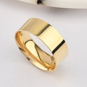 7mm Flat 14K-18K Gold Wedding Band, Gold Polished Ring, Free Laser Engrave, Comfort Wedding Band, Gold Engagement Ring, Gold Wedding Ring.
