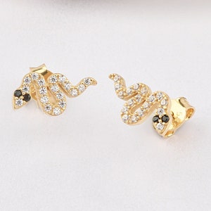 14K Gold Snake Earrings, Snake Gold Earrings, Snake Charm Earring, Serpent Earrings, Snake Earring, Snake Animal Earrings, 14K Gold Earrings