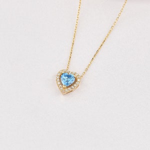 14K Heart Aquamarine Necklace, 14k Solid Gold Heart Necklace, March Birthstone, Heart Neckace, Aquamarine Necklace, Heart Cut Aquamarine.
