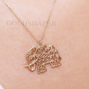 14K Gold Elephant Necklace, Gold Elephant Necklace, Elephant Charm Necklace, Elephant Gold Pendant, 14K Gold Necklace, Animal Necklace.