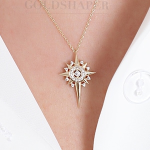 14K Gold North Star Necklace, Gold North Star Necklace, North Star Charm Necklace, Star Necklace, Calestial Necklace, 14K Gold Necklace.
