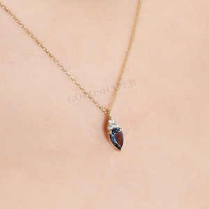 14K Gold Sapphire Necklace, Gold Sapphire Necklace, Sapphire Charm Necklace, September Birthstone Necklace, Gemstone Necklace, 14K Necklace.