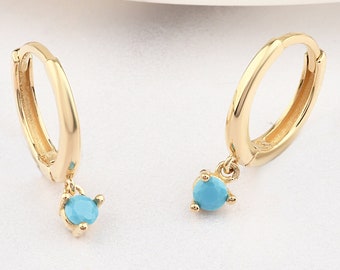 Orecchini a cerchio in oro 14 carati con turchese, orecchini in
