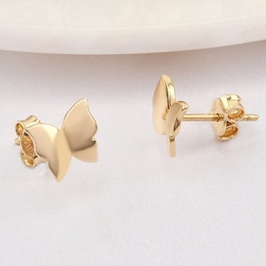 14K Gold Butterfly Earrings, Butterfly Gold Earrings, Butterfly Charm Earring, Lucky Butterfly Earrings, Animal Gold Earrings, 14K Earrings.