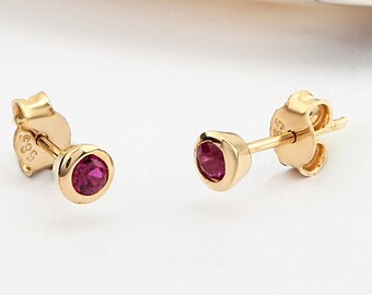 14K Gold Ruby Earrings, Ruby Gold Earrings, Ruby Stud Earrings, Ruby Earrings, Gemstone Gold Earrings, July Birthstone Earrings.