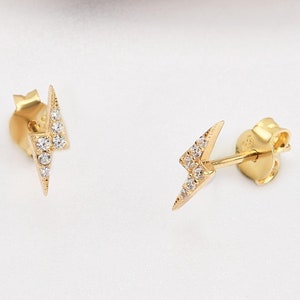 14K Gold Lightning Bolt, Thunder Earrings, Lightning Bolt Earrings, Lightning Earrings, Lightning Bolt Symbol, 14K Gold, 14K Gold Earrings.