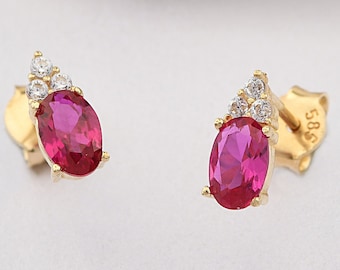 14K Gold Rubin Ohrringe, Rubin Gold Ohrringe, Rubin Ohrstecker, Rubin Ohrringe, Edelstein Gold Ohrringe, Juli Birthstone Ohrringe.