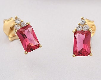 14K Gold Ruby Earrings, Ruby Gold Earrings, Ruby Stud Earrings, Ruby Earrings, Gemstone Gold Earrings, July Birthstone Earrings.