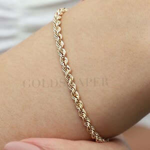 14K Rope Chain Bracelet , Rope Chain Bracelet, 3.25 MM Width, Rope Chain, Rope Bracelet, 14K Gold Rope Chain, Chain Bracelet, Real 14K Gold.