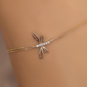 14K Gold Dragonfly Bracelet, Dragonfly Gold Bracelet, Lucky Dragonfly Bracelet, Dragonfly Bracelet, 14K Bracelet, Dragonfly Charm Bracelet.