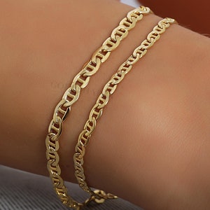 14K Real Gold Mariner Chain Bracelet, 3.2 MM-4.5 MM Width Mariner Chain, Mariner Chain Bracelet, Real 585 Bracelet, Concave Mariner Bracelet