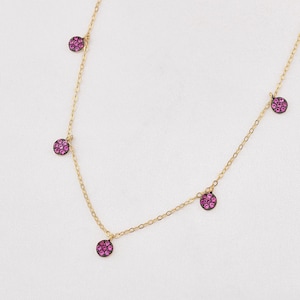14K Gold Ruby Discs Necklace, Discs Necklace, Station Necklace, Disc Necklace, Ruby Necklace, 14K Necklace, Ruby Stones Necklace.
