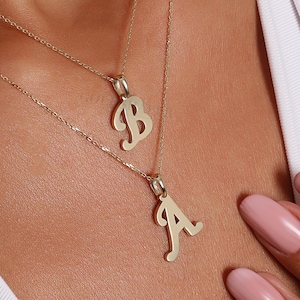 Collar de letras de oro de 14 quilates, collar con inicial de oro, collar de letras hecho a mano, colgante de letras, collar de letras de oro, collar de esmalte, oro de 14 quilates.
