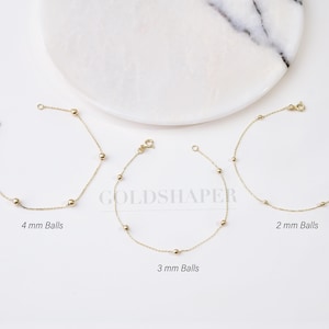 14k Gold Ball Bead Bracelet, 4MM 3MM 2MM Gold Balls Station Bracelet, Gold Ball Bracelet, Gold Sphere Ball Bracelet, 14K Solid Gold Bracelet