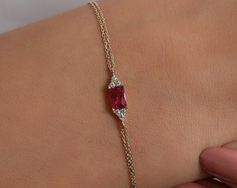 14K Gold Ruby Bracelet, Ruby Stone Bracelet, Ruby Gold Bracelet, July Birthstone Bracelet, Ruby Gemstone Bracelet, 14K Gold Bracelet.