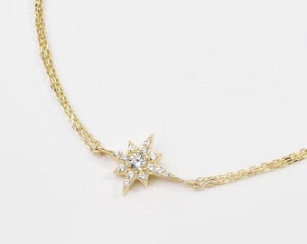 14K Gold North Star Bracelet, Star Gold Bracelet, North Star Charm Bracelet, Calestial Bracelet, Star Bracelet, 14K Gold Bracelet.