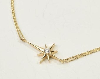 14K Gold North Star Bracelet, Star Gold Bracelet, North Star Charm Bracelet, Calestial Bracelet, Star Bracelet, Diamond Option Available.