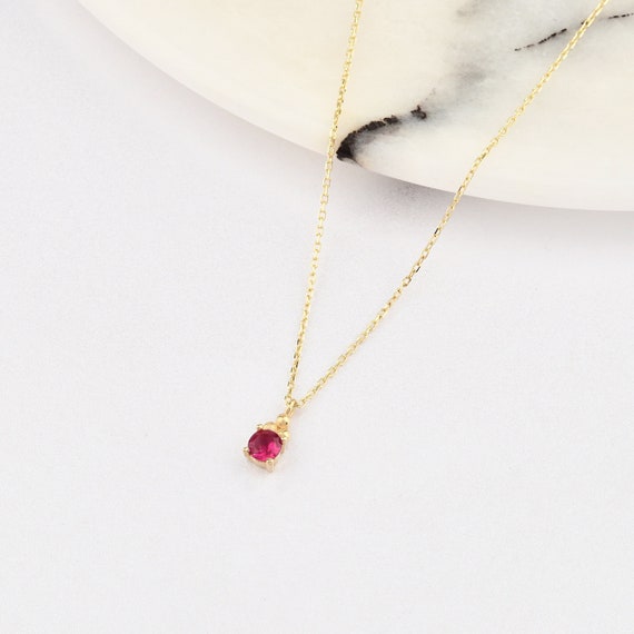 14K Gold Ruby Necklace, 14k Solid Gold Necklace, September Birthstone, Gold Ruby Neckace, Ruby Necklace, Ruby Gemstone Necklace, 14K Gold.