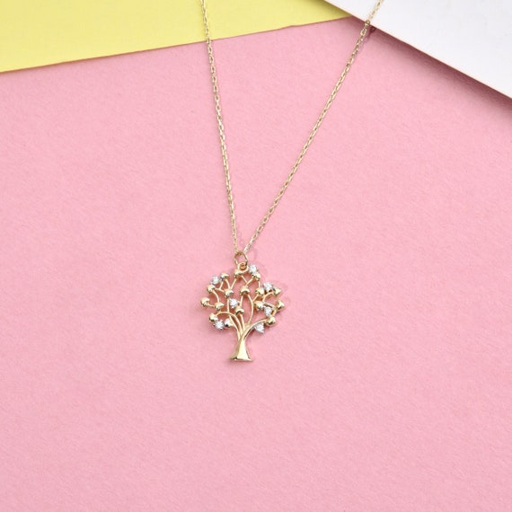 14K Gold Tree Of Life Necklace, Tree Necklace, Life Tree Necklace, Gold Tree Necklace, Life Necklace, Family Tree Necklace, Forest Necklace.