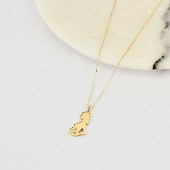 Gold Baby And Mother Necklace, 14K Gold Necklace, Pregnant Necklace, Baby-Mother Necklace, Baby-Mom Necklace, Family Necklace,Baby Necklace.