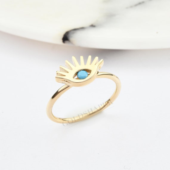 14K Gold Evil Eye Ring, Gold Eye Ring, Evil Eye Ring, Eye Ring, Eye Shape Ring, Nazar Ring, Evil Eye Symbol Ring, 14K Gold Ring.