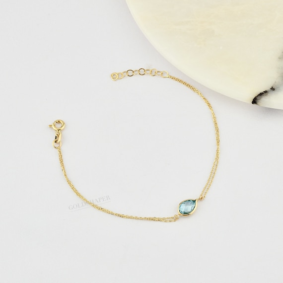 14K Gold Aquamarine Bracelet, Aquamarine Stone Bracelet, Aquamarine Gold Bracelet, March Birthstone Bracelet, Aquamarine Gemstone Bracelet.