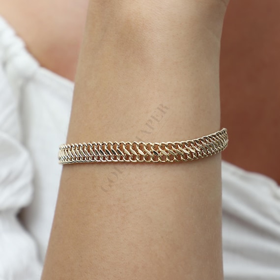 14K Double Curb Chain Bracelet,  Double Curb Bracelet, 7 MM Vienna Chain Choker, Vienna Bracelet, Vienna Gold Chain, Double Curb Gold Chain.