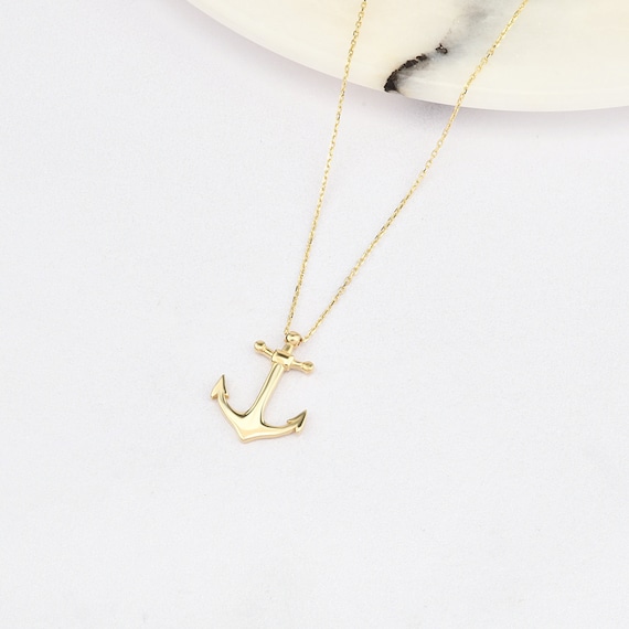 14K Gold Anchor Necklace, Anchor Necklace, Anchor Charm Necklace, Anchor Gold Pendant, Anchor Shape Necklace, 14K Gold Necklace.