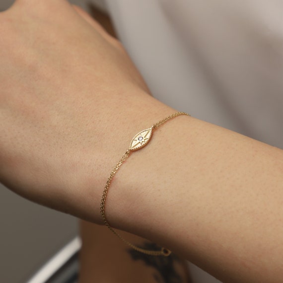 14K Gold North Star Bracelet, Star Gold Bracelet, North Star Charm Bracelet, Calestial Bracelet, North Star Symbol Bracelet, Star Bracelet.