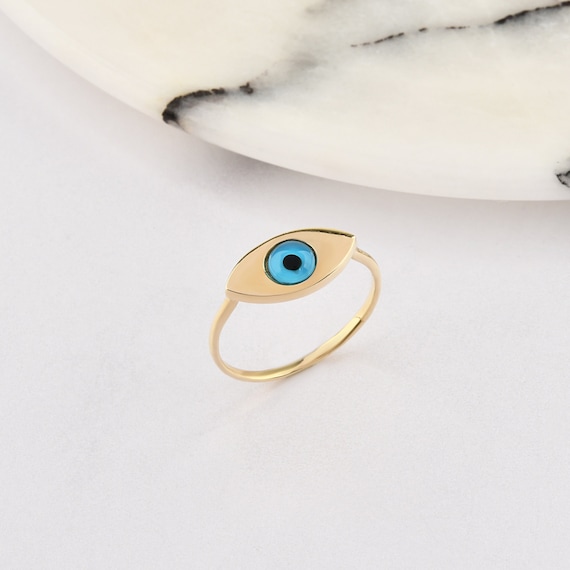 14K Gold Evil Eye Ring, Gold Eye Ring, Evil Eye Ring, Eye Ring, Eye Shape Ring, Nazar Ring, Evil Eye Symbol Ring, 14K Gold Ring.