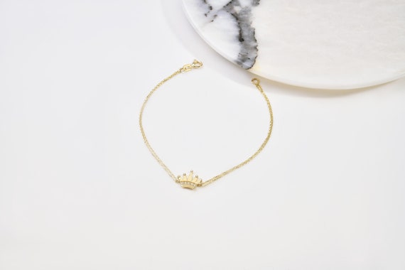 14K Gold Crown Bracelet, Crown Gold Bracelet, Crown Charm Bracelet, Princess Bracelet, Queen Bracelet, 14K Gold Princess Bracelet, 14K Gold.