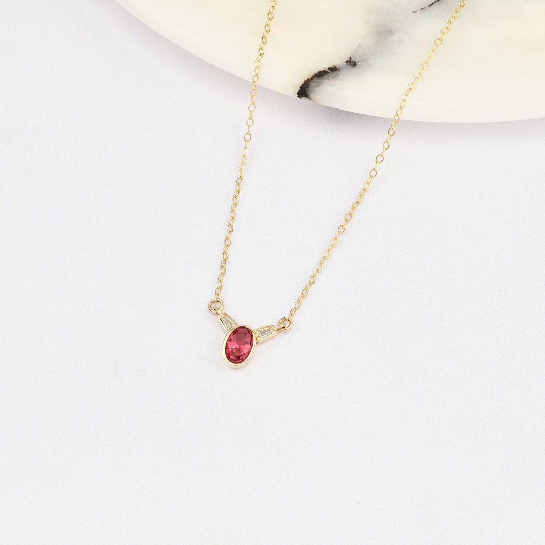 14K Gold Ruby Necklace, 14k Solid Gold Necklace, September Birthstone ...