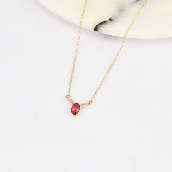 Ruby Gold Necklace, 14K Gold Ruby Necklace, September Birthstone, Gold Ruby Neckace, Ruby Necklace, Ruby Gemstone Necklace, 14K Gold.