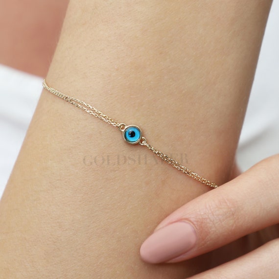14K Gold Evil Eye Bracelet, Evil Eye Bracelet, Eye Gold Bracelet, Gold Evil Eye Bracelet, Nazr Bracelet, Evil Eye Symbol, 14K Gold Bracelet,